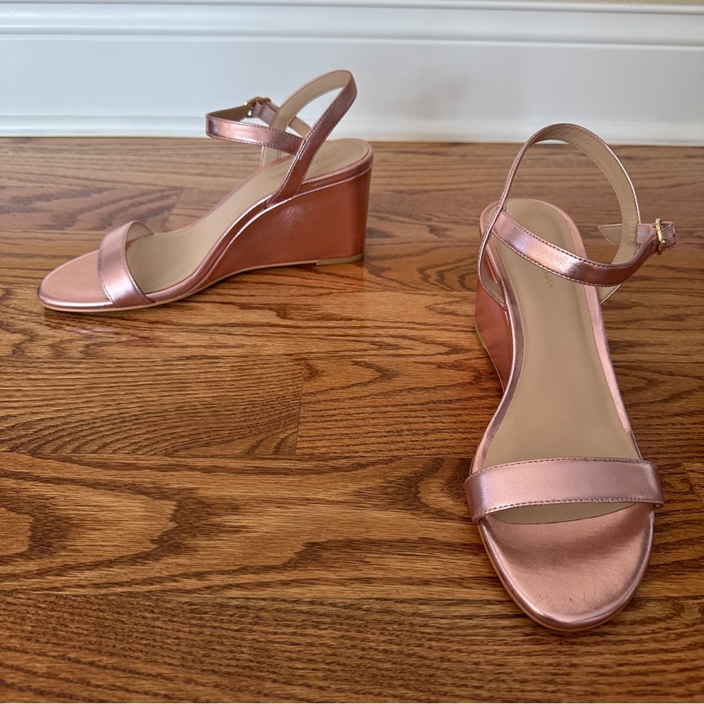 Stuart Weitzman Dancer 75 Pink Leather Wedge Women's Sandals Sz 9 Prewnd, perfec